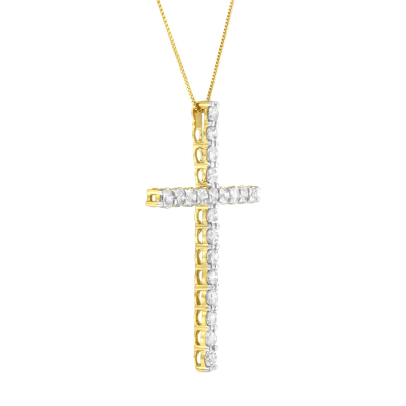 10K Yellow Gold Plated .925 Sterling Silver 4.0 Cttw Round Cut Diamond Cross Pendant Necklace (J-K Color, I1-I2 Clarity) - 18"