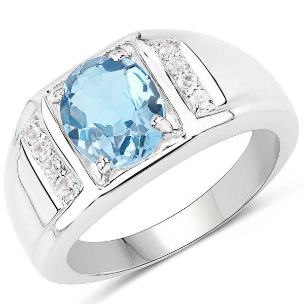 2.18 Carat Genuine London Blue Topaz and White Topaz .925 Sterling Silver Ring