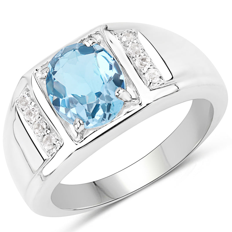 2.18 Carat Genuine London Blue Topaz and White Topaz .925 Sterling Silver Ring