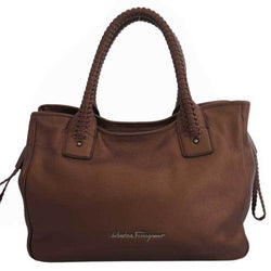 Salvatore Ferragamo Bag Metallic Brown Leather Tote Shoulder Ladies