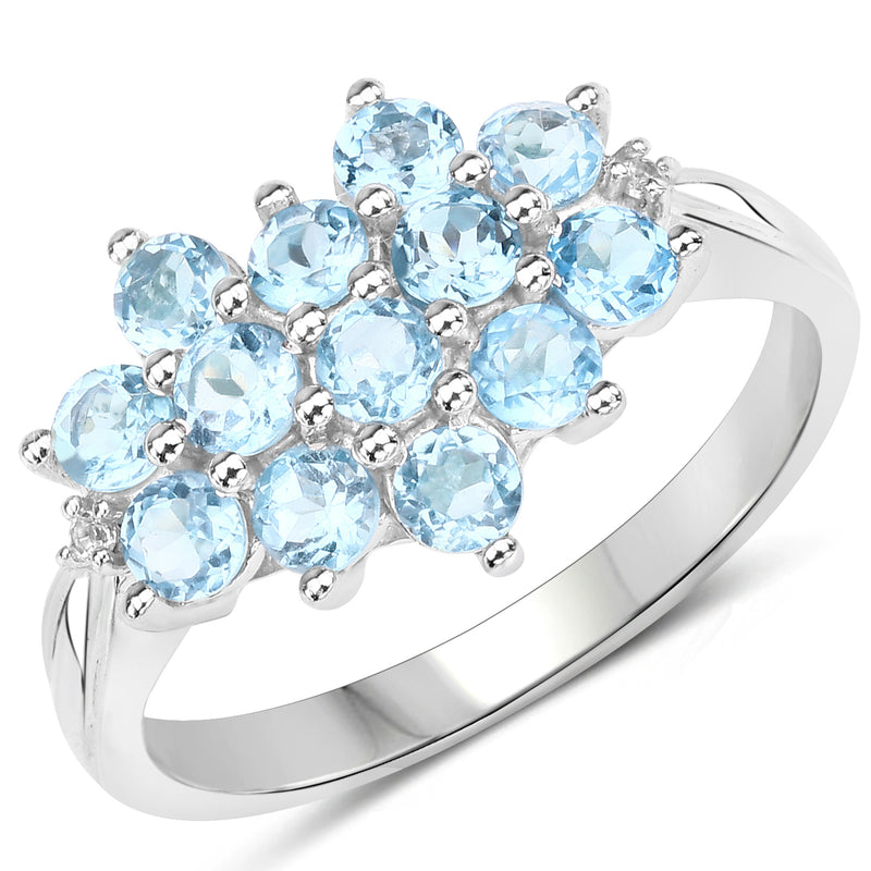 1.32 Carat Genuine Swiss Blue Topaz and White Topaz .925 Sterling Silver Ring