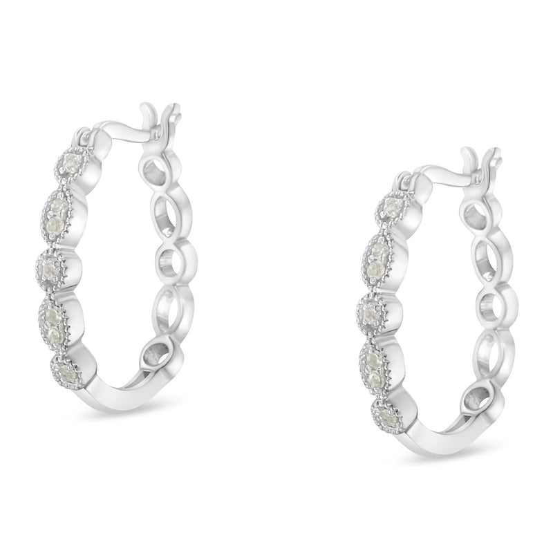 .925 Sterling Silver 1/6 cttw Diamond Milgrain Hoop Earring (I-J Color, I3 Clarity)