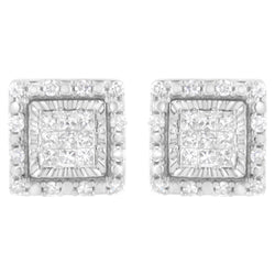 10K White Gold 1/2 cttw Invisible Set Princess-Cut Diamond Square Stud Earring (I-J Color, I1-I2 Clarity)