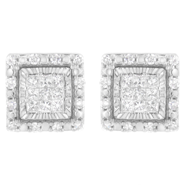 10K White Gold 1/2 cttw Invisible Set Princess-Cut Diamond Square Stud Earring (I-J Color, I1-I2 Clarity)