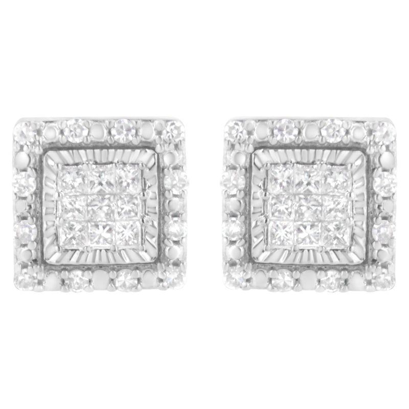 10K White Gold 1/2 cttw Invisible Set Princess-Cut Diamond Square Stud Earring (I-J Color, I1-I2 Clarity)