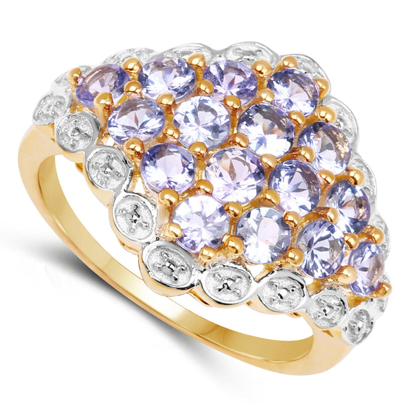 14K Yellow Gold Plated 1.60 Carat Genuine Tanzanite .925 Sterling Silver Ring