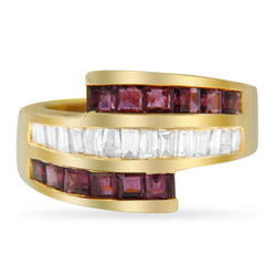 14K Yellow Gold 2ct TDW Treated Ruby Gemstone and Diamond Band Ring(H-I SI1-SI2)