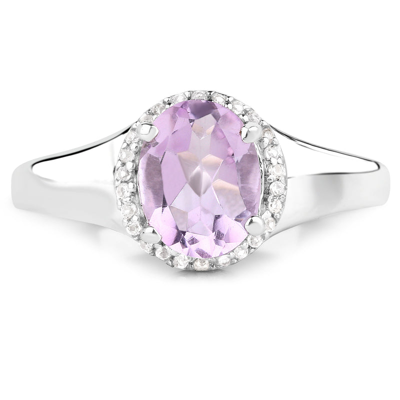 1.93 Carat Genuine Amethyst and White Topaz .925 Sterling Silver Ring