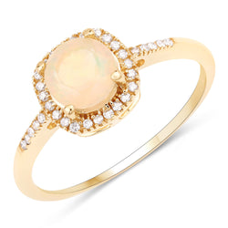 0.59 Carat Genuine Ethiopian Opal and White Diamond 14K Yellow Gold Ring