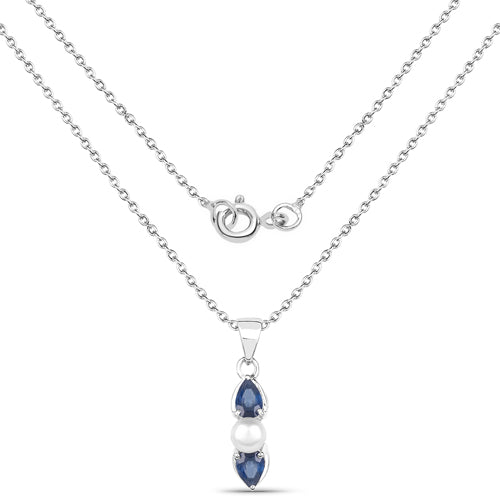 1.44 Carat Genuine Blue Sapphire and Pearl .925 Sterling Silver Pendant