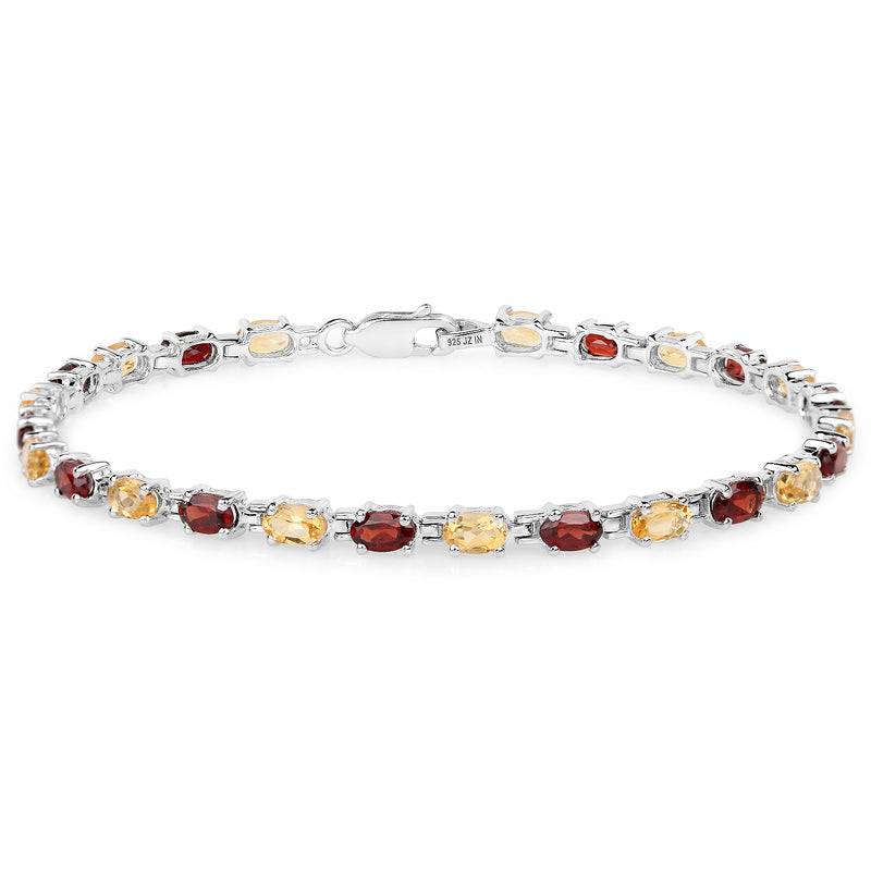 5.96 Carat Genuine Citrine and Garnet .925 Sterling Silver Bracelet