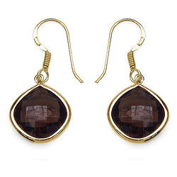 14K Yellow Gold Plated 7.92 Carat Genuine Smoky Quartz .925 Sterling Silver Earrings