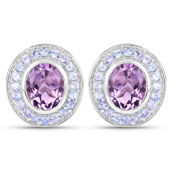 5.50 Carat Genuine Amethyst and Tanzanite .925 Sterling Silver Earrings