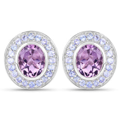 5.50 Carat Genuine Amethyst and Tanzanite .925 Sterling Silver Earrings