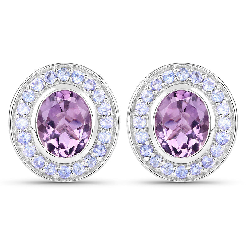 5.50 Carat Genuine Amethyst and Tanzanite .925 Sterling Silver Earrings