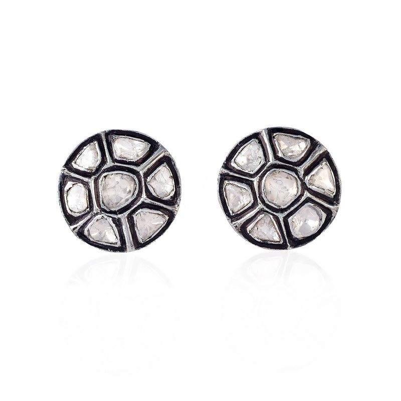 925 Sterling Silver Studded Diamond Stud Earrings Women's Oxidized Jewelry