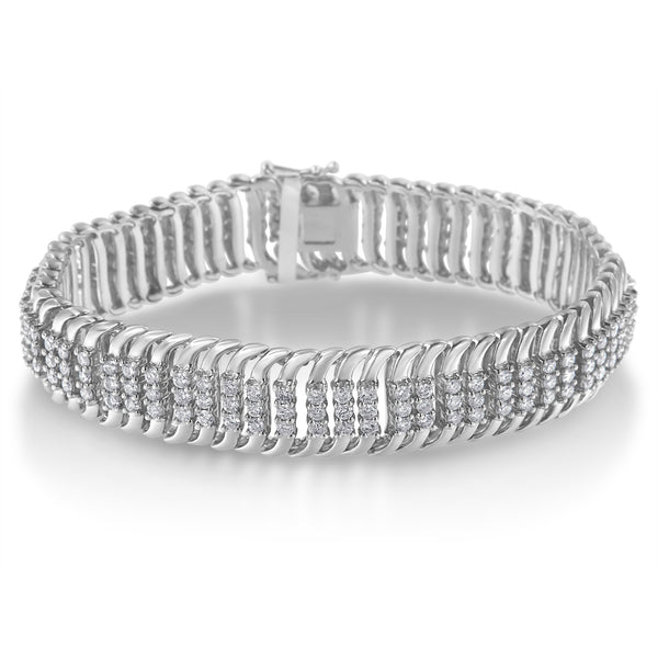 14K White Gold 5.0 Cttw Round Brilliant Cut Diamond 7" S Wave Serpentine Tennis Bracelet (H-I Color, I1-I2 Clarity)