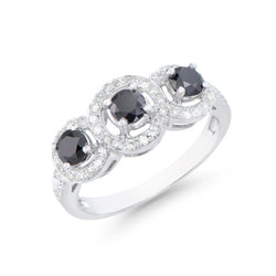 1.27 CTS TW CERTIFIED DIAMONDS 14K WHITE GOLD DESIGNER RING SIZE 7.5 WITH 3 BLACK DIAMONDS & WHITE DIAMONDS