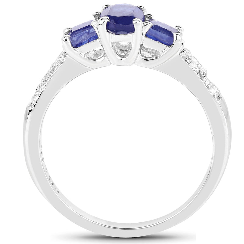 1.01 Carat Genuine Glass Filled Sapphire and White Topaz .925 Sterling Silver Ring