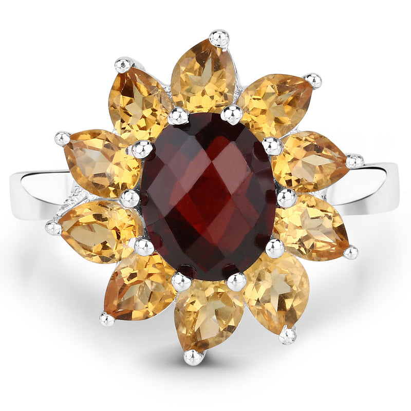 5.50 Carat Genuine Garnet and Citrine .925 Sterling Silver Ring