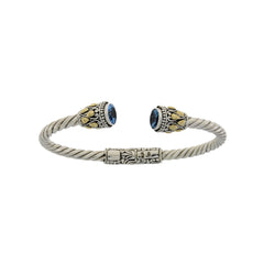 Blue Topaz Bangle Bracelet Sterling Silver 18KT Gold