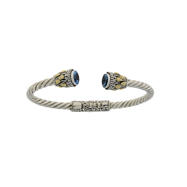 Blue Topaz Bangle Bracelet Sterling Silver 18KT Gold