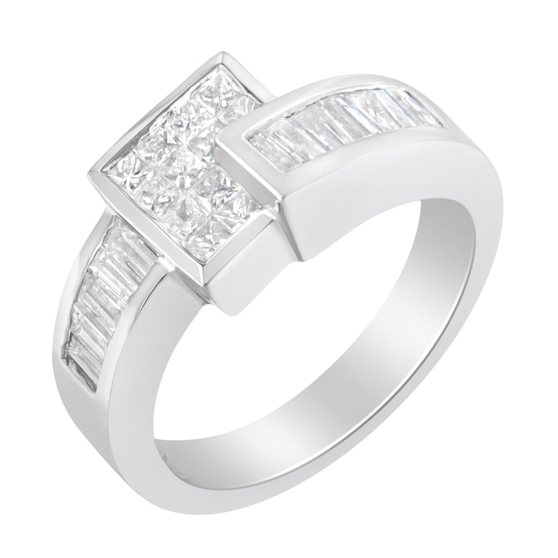 14K White Gold Princess and Baguette-cut Diamond Ring (1 1/3 Cttw, G-H Color, SI2-I1 Clarity) - Size 6-3/4
