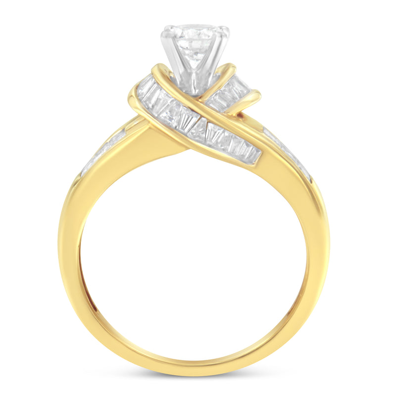 14K Two-Toned Gold Round, Baguette and Princess Cut Diamond Ring (1 1/8 Cttw, H-I Color, SI2-I1 Clarity) - Size 6