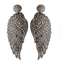 7.86ct Pave Diamond Wing Dangle Earrings Gold 925 Silver Women Jewelry