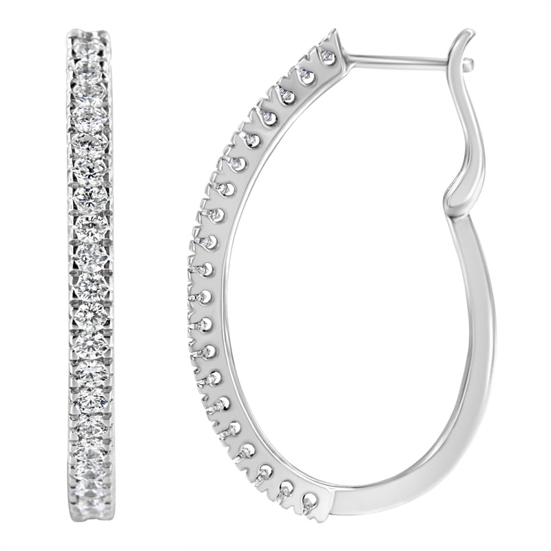 10KT White Gold 1 cttw Diamond Hoop Earrings (I-J Clarity, I2-I3 Color)