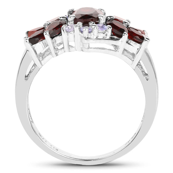 2.52 Carat Genuine Garnet and Tanzanite .925 Sterling Silver Ring