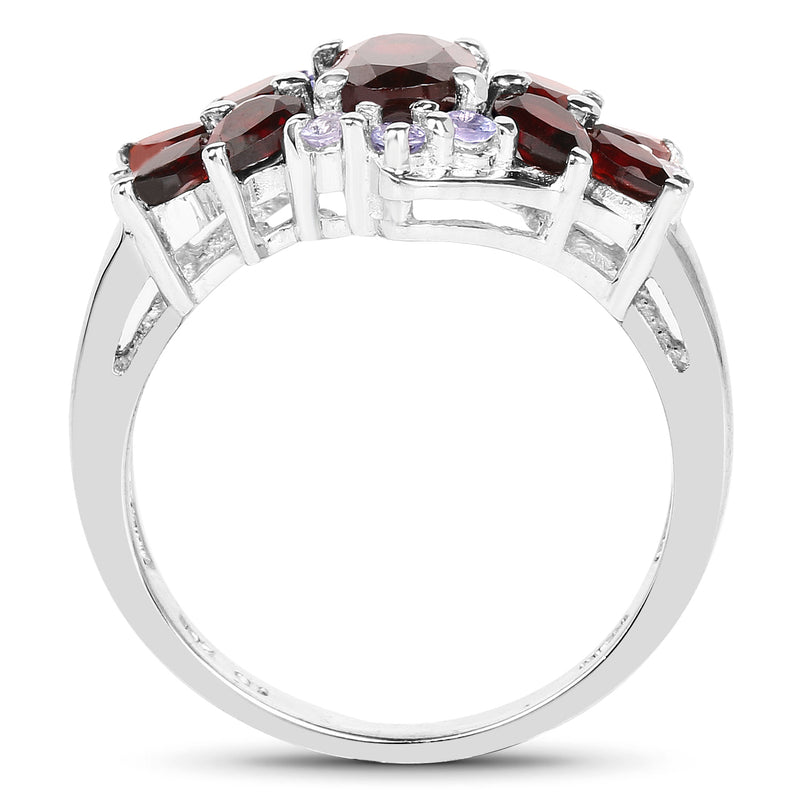 2.52 Carat Genuine Garnet and Tanzanite .925 Sterling Silver Ring