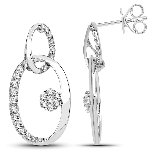 0.83 Carat Genuine White Diamond 14K White Gold Earrings (F-G-H Color, SI Clarity)