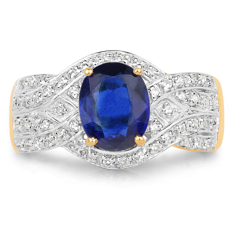 14K Yellow Gold Plated 2.56 Carat Genuine Kyanite and White Topaz .925 Sterling Silver Ring