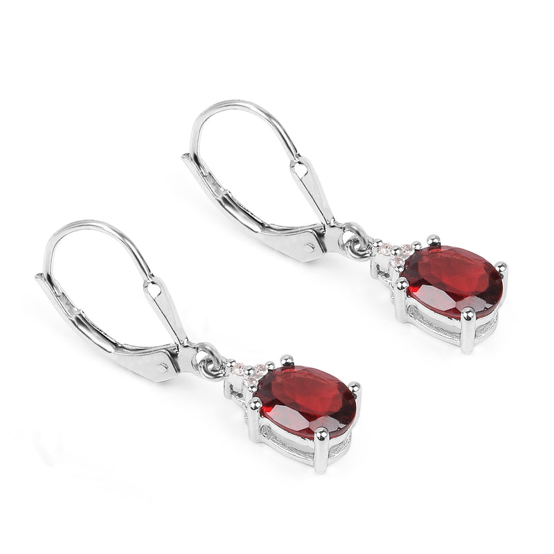 3.23 Carat Genuine Garnet and White Topaz .925 Sterling Silver Earrings