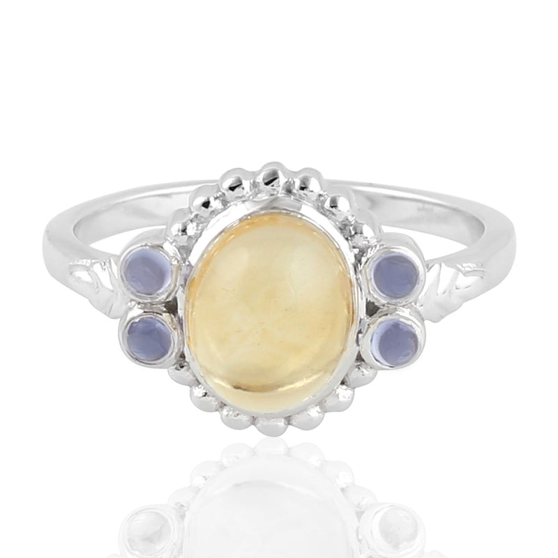 Bezel Set Citrine Gemstone Stone Ring 925 Sterling Silver Women Jewelry Size