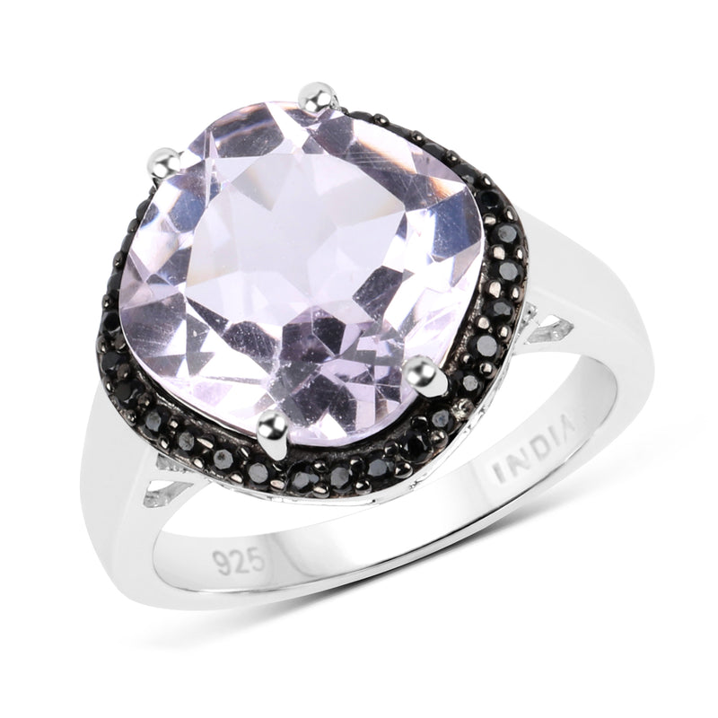 5.50 Carat Genuine Pink Amethyst & Black Spinel .925 Sterling Silver Ring