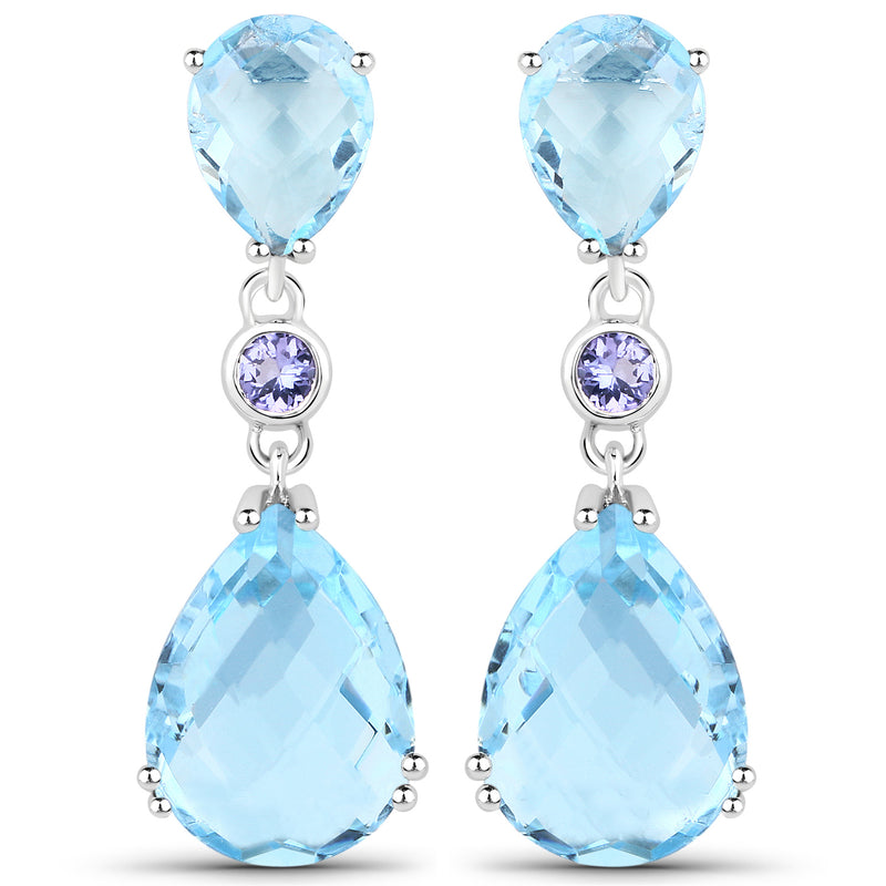 15.30 Carat Genuine Blue Topaz and Tanzanite .925 Sterling Silver Earrings