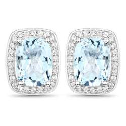 3.23 Carat Genuine Blue Topaz and White Topaz .925 Sterling Silver Earrings