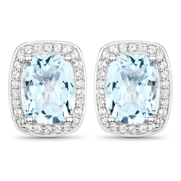 3.23 Carat Genuine Blue Topaz and White Topaz .925 Sterling Silver Earrings