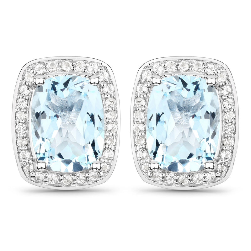 3.23 Carat Genuine Blue Topaz and White Topaz .925 Sterling Silver Earrings