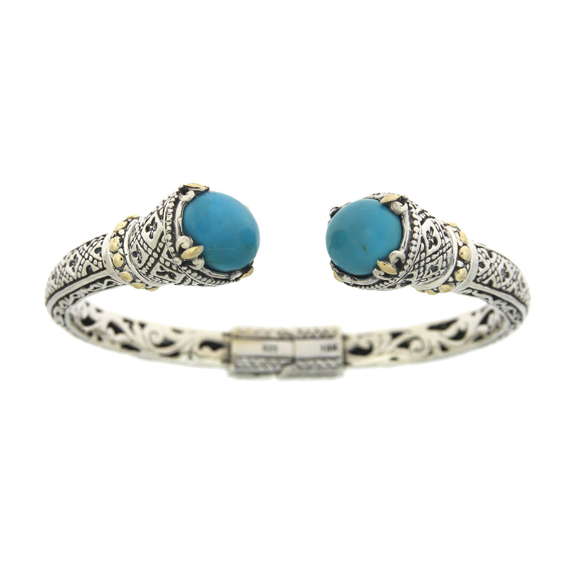 Turquoise Bangle Bracelet Sterling Silver 18KT Gold