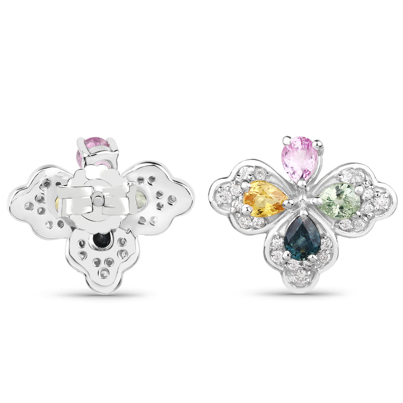 1.67 Carat Genuine Multi Sapphire and White Zircon .925 Sterling Silver Earrings