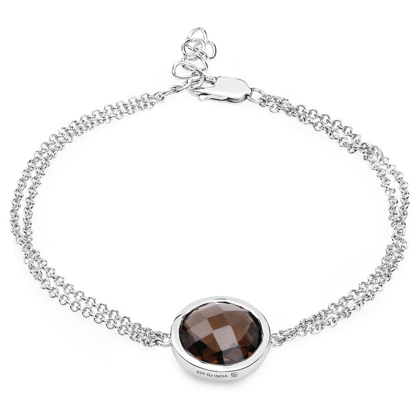 8.10 Carat Genuine Smoky Quartz .925 Sterling Silver Bracelet