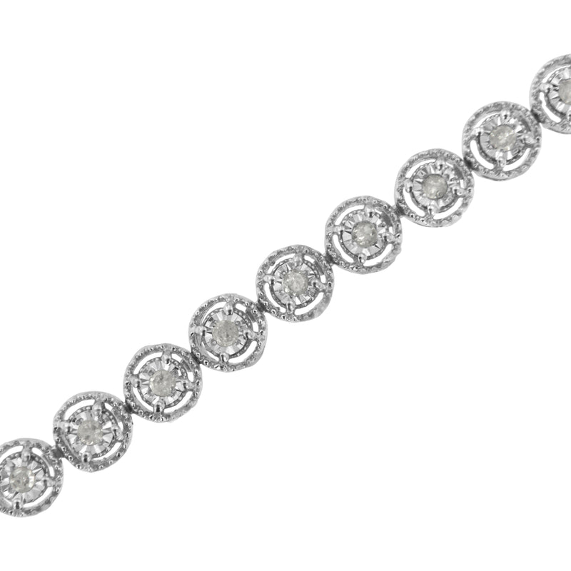 .925 Sterling Silver 1/2 cttw Miracle Set Diamond Milgrain Style Link Bracelet (I-J, I3-Promo) - Size 7.25"