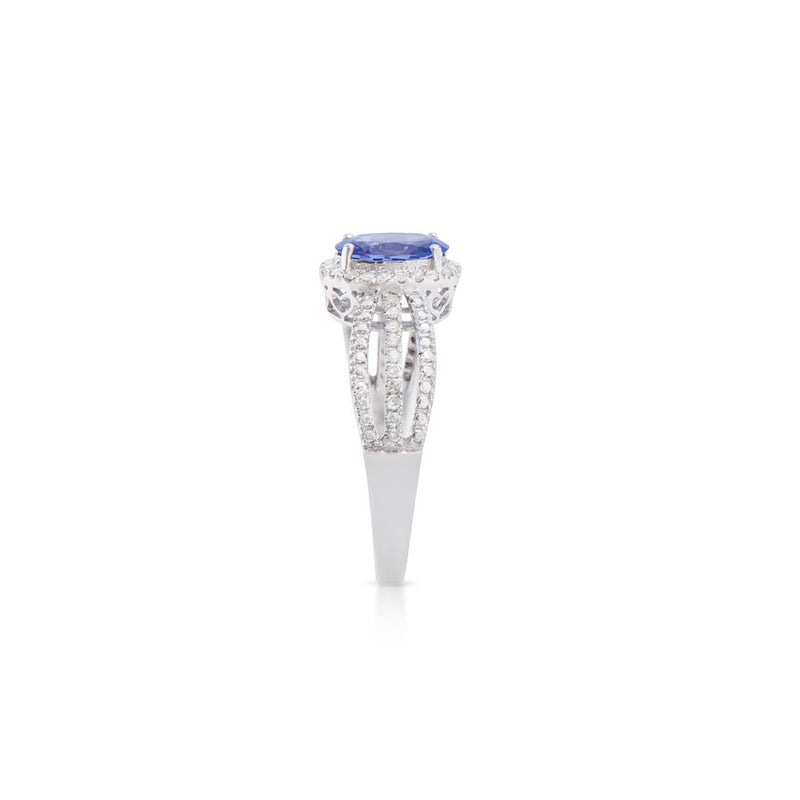 1.33 CTS CERTIFIED DIAMONDS & TANZANITE 14K WHITE GOLD DESIGNER RING SIZE 7.5