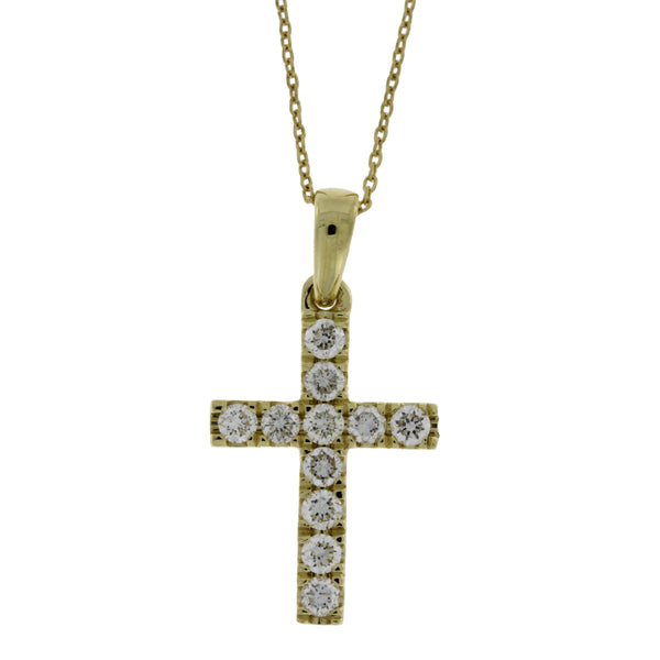 .28ct Diamond Cross Religious Pendant 14KT Yellow Gold