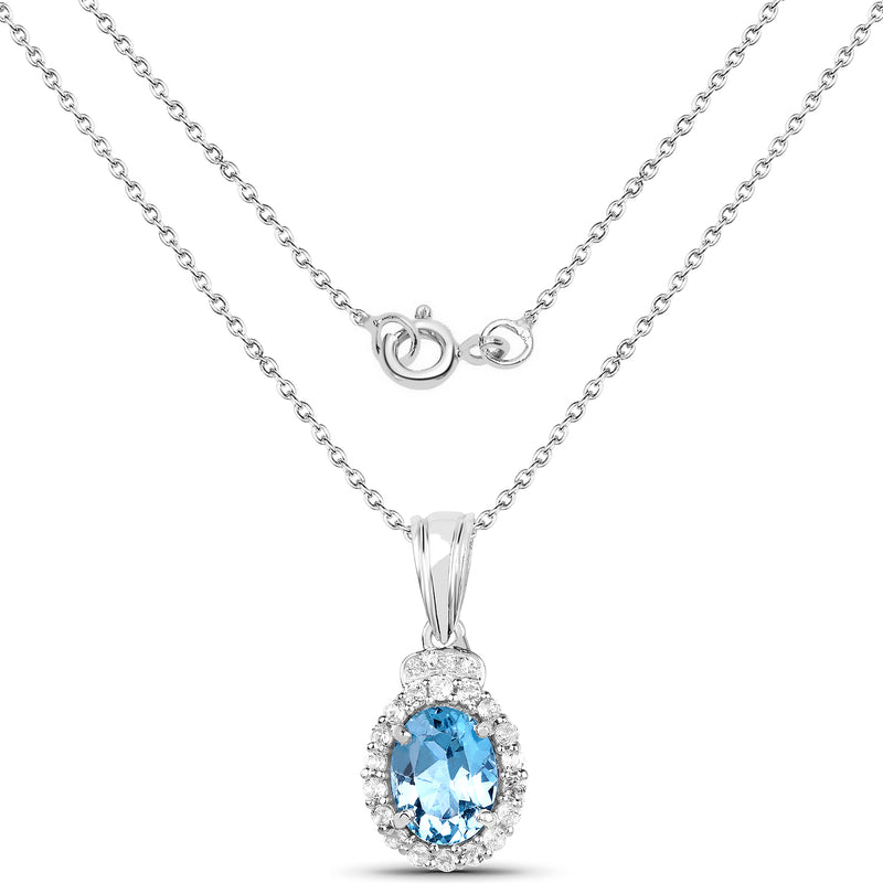 2.42 Carat Genuine London Blue Topaz and White Topaz .925 Sterling Silver Pendant