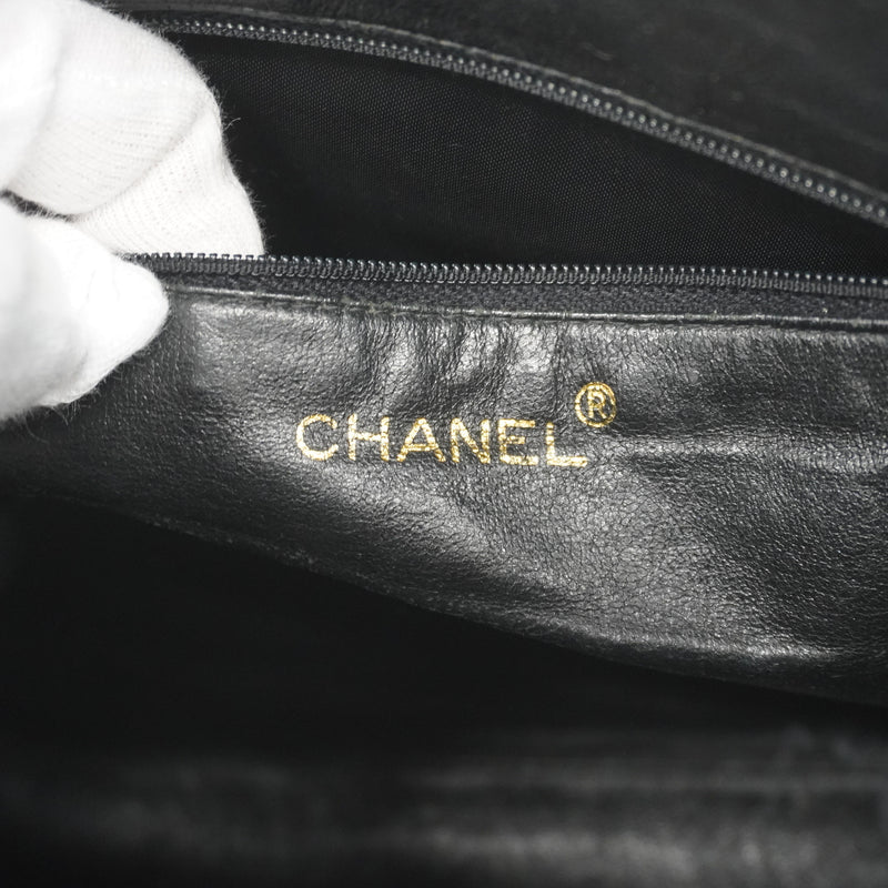 Auth Chanel Shoulder Bag Fringe Shoulder Lambskin Black Gold Metal