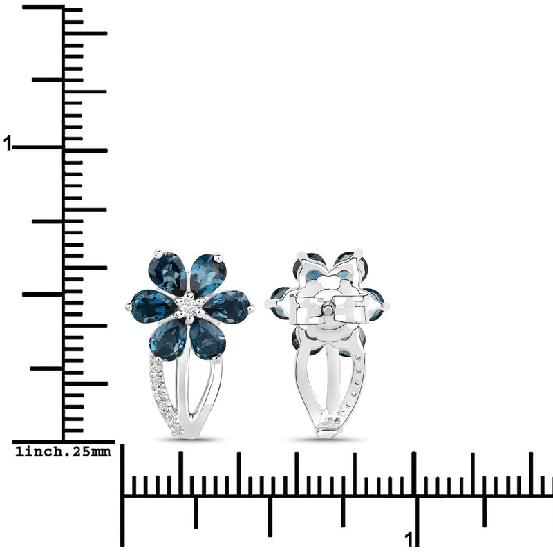 2.14 Carat Genuine London Blue Topaz and White Topaz .925 Sterling Silver Earrings